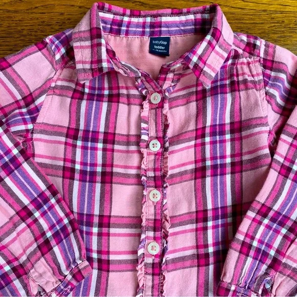 GAP Toddler 18-24 Months Pink Plaid Ruffle Button Down Shirt - Picture 3 of 4